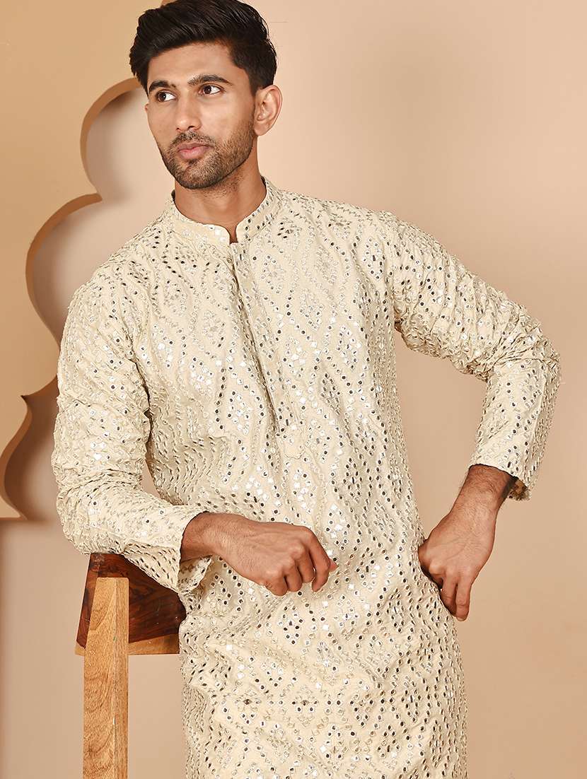 men mandarin neck kurta pyjama ethnic wear set - 21977959 -  Standard Image - 3