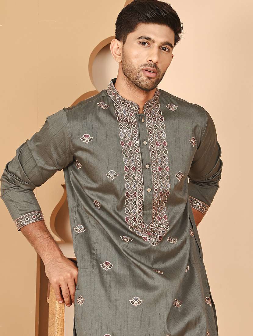 men mandarin neck kurta pyjama ethnic wear set - 21977961 -  Standard Image - 3