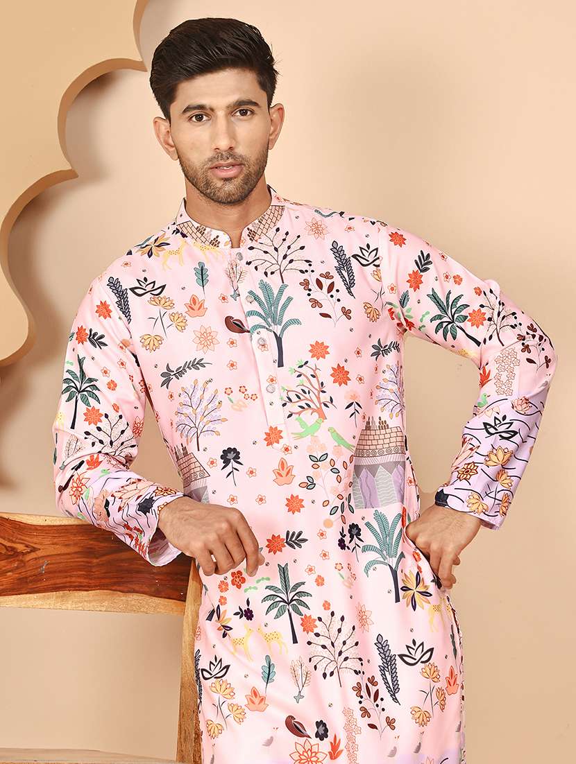 men mandarin neck kurta pyjama ethnic wear set - 21977963 - Standard Image - 3