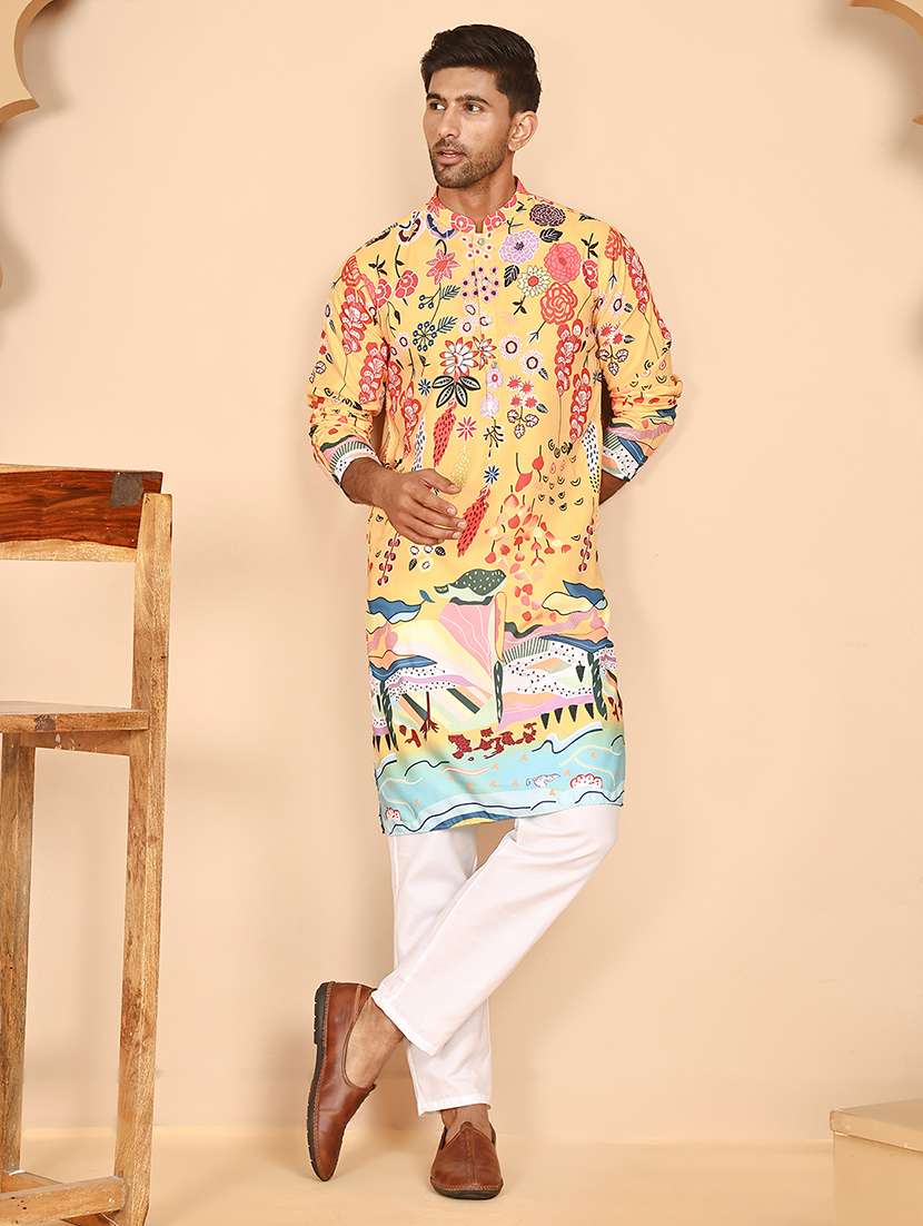 men mandarin neck kurta pyjama ethnic wear set - 21977964 - Zoom Image - 0