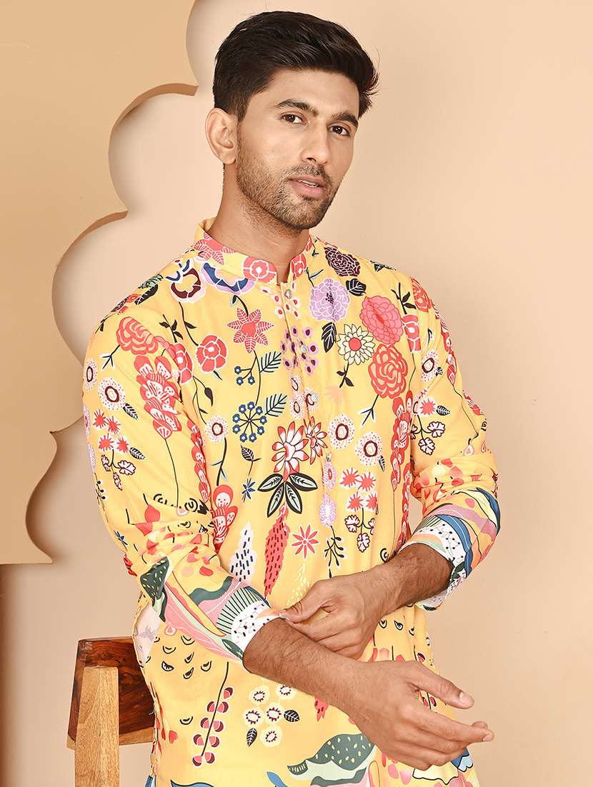 men mandarin neck kurta pyjama ethnic wear set - 21977964 - Standard Image - 3