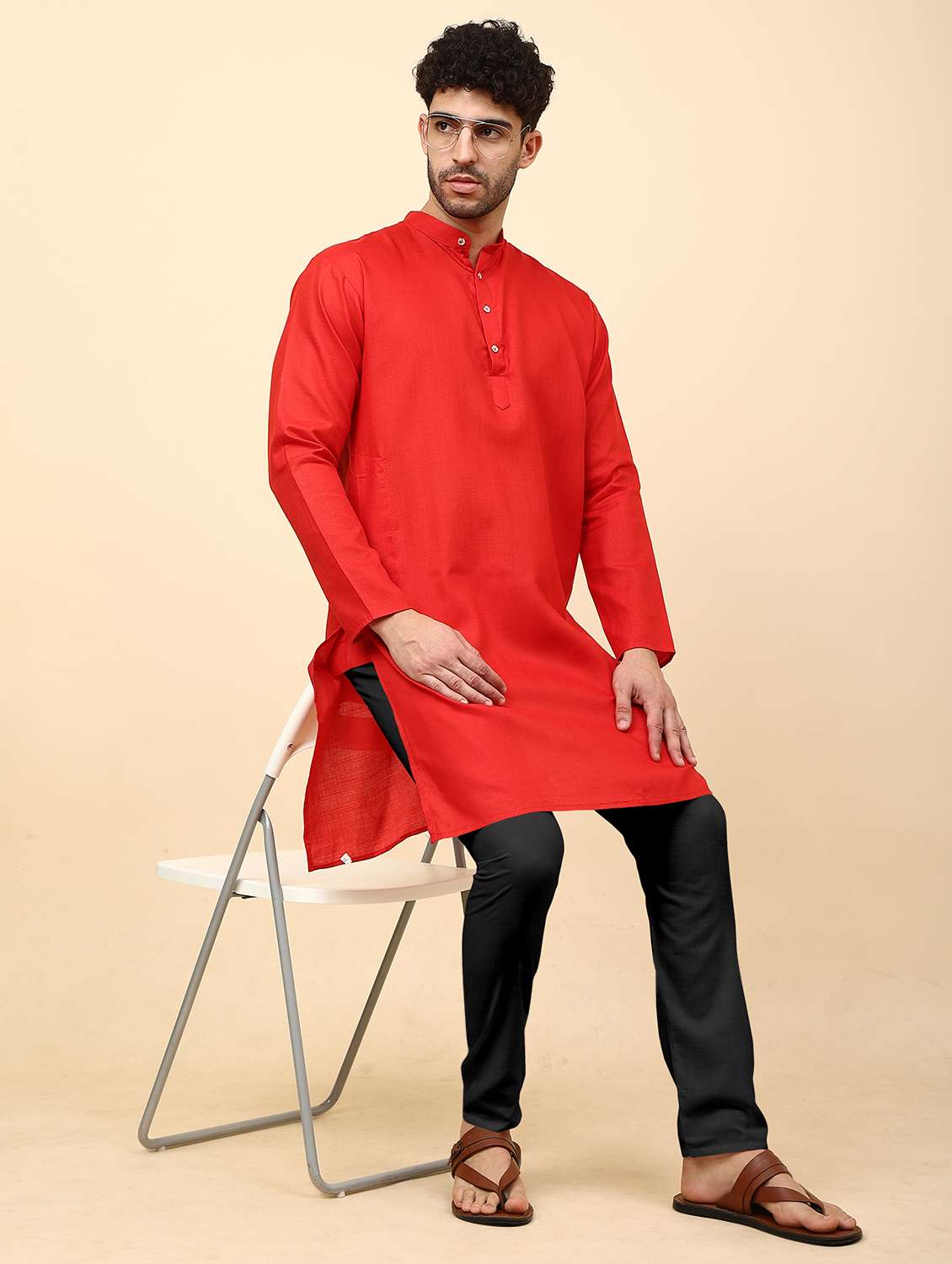 men pack of 2 solid mandarin neck kurta pyjama ethnic wear set - 21977970 -  Standard Image - 3