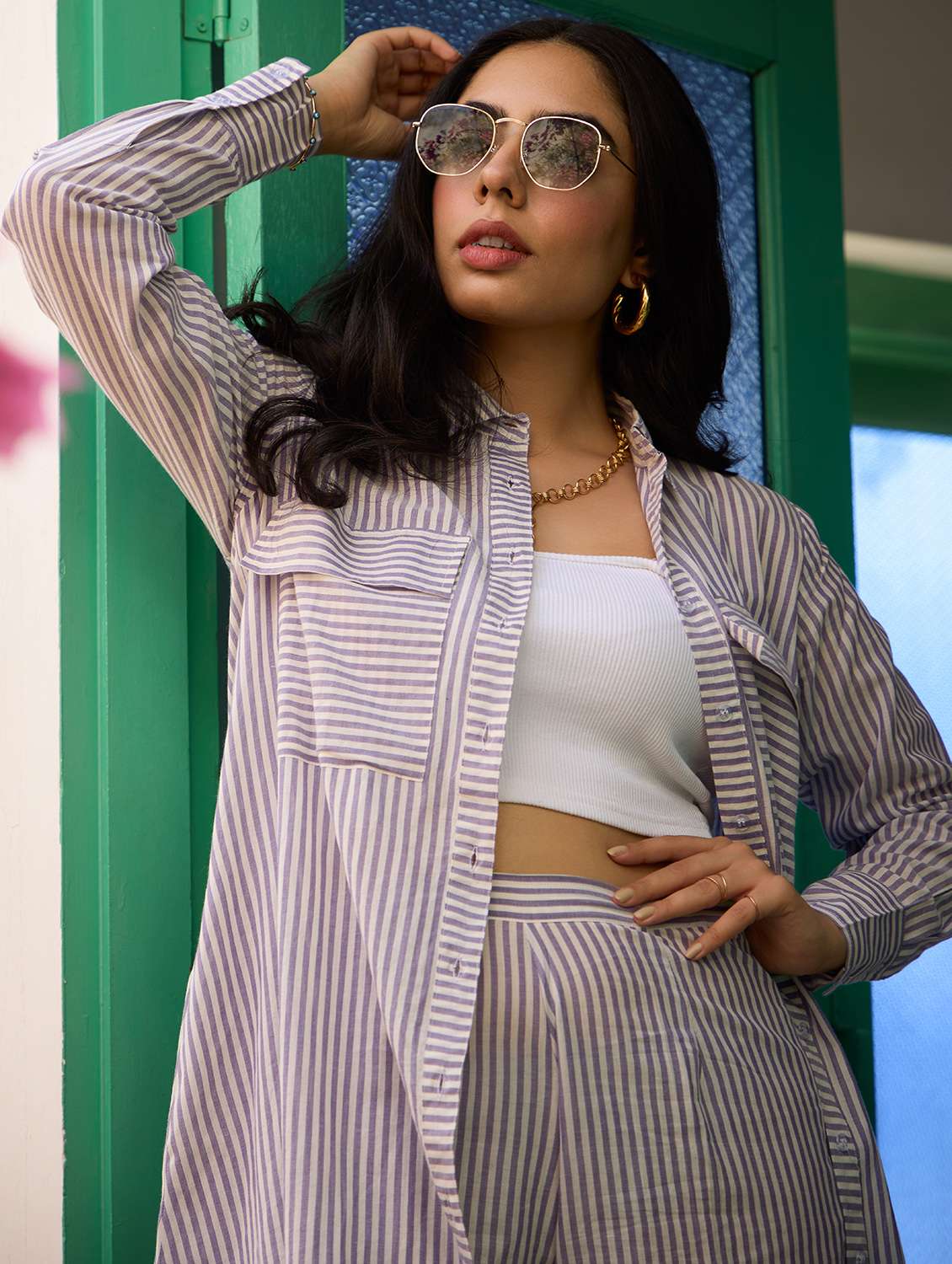 women striped long sleeve relaxed fit co ord set - 21978005 -  Standard Image - 3