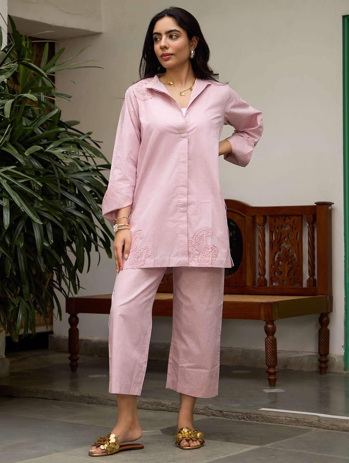 women patch work long sleeve relaxed fit co ord set - 21978007 - Zoom Image - 0