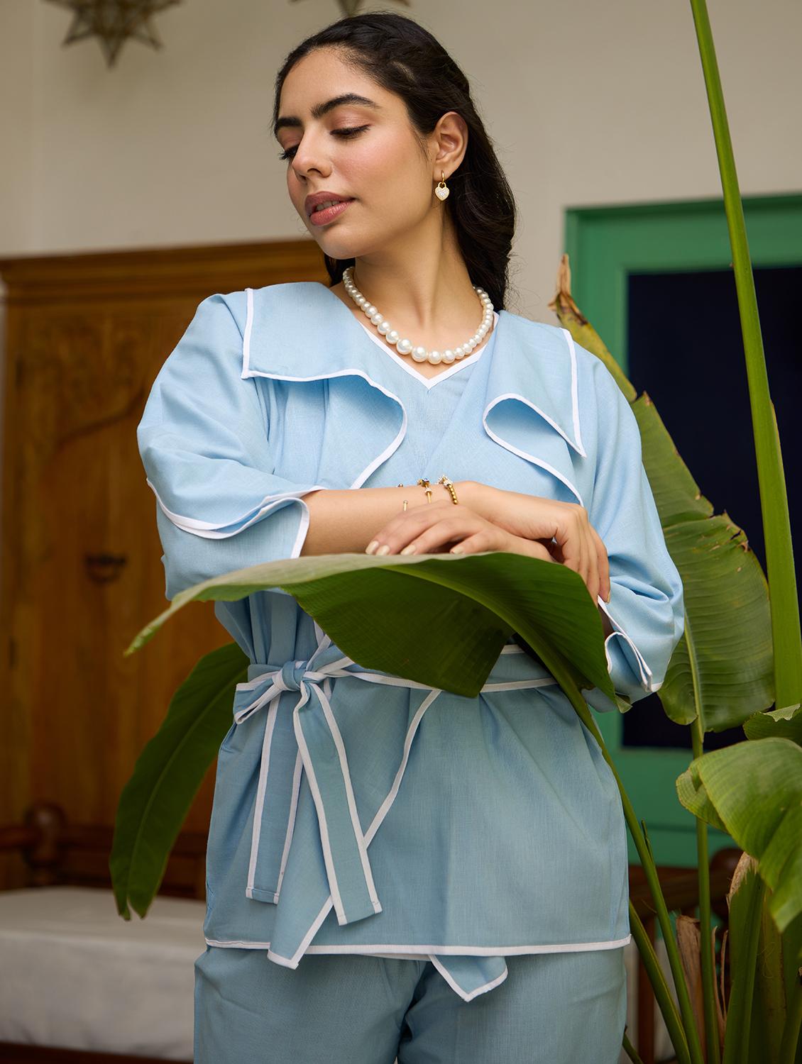 women solid three quarter sleeve relaxed fit co ord set - 21978009 - Standard Image - 3