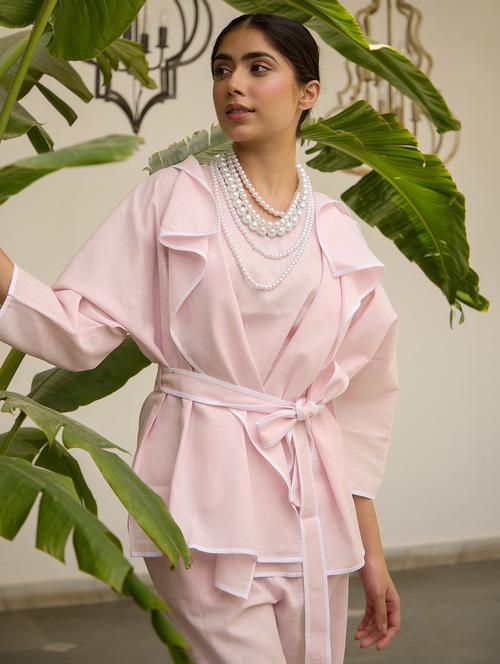 women solid three quarter sleeve relaxed fit co ord set - 21978010 - Standard Image - 0