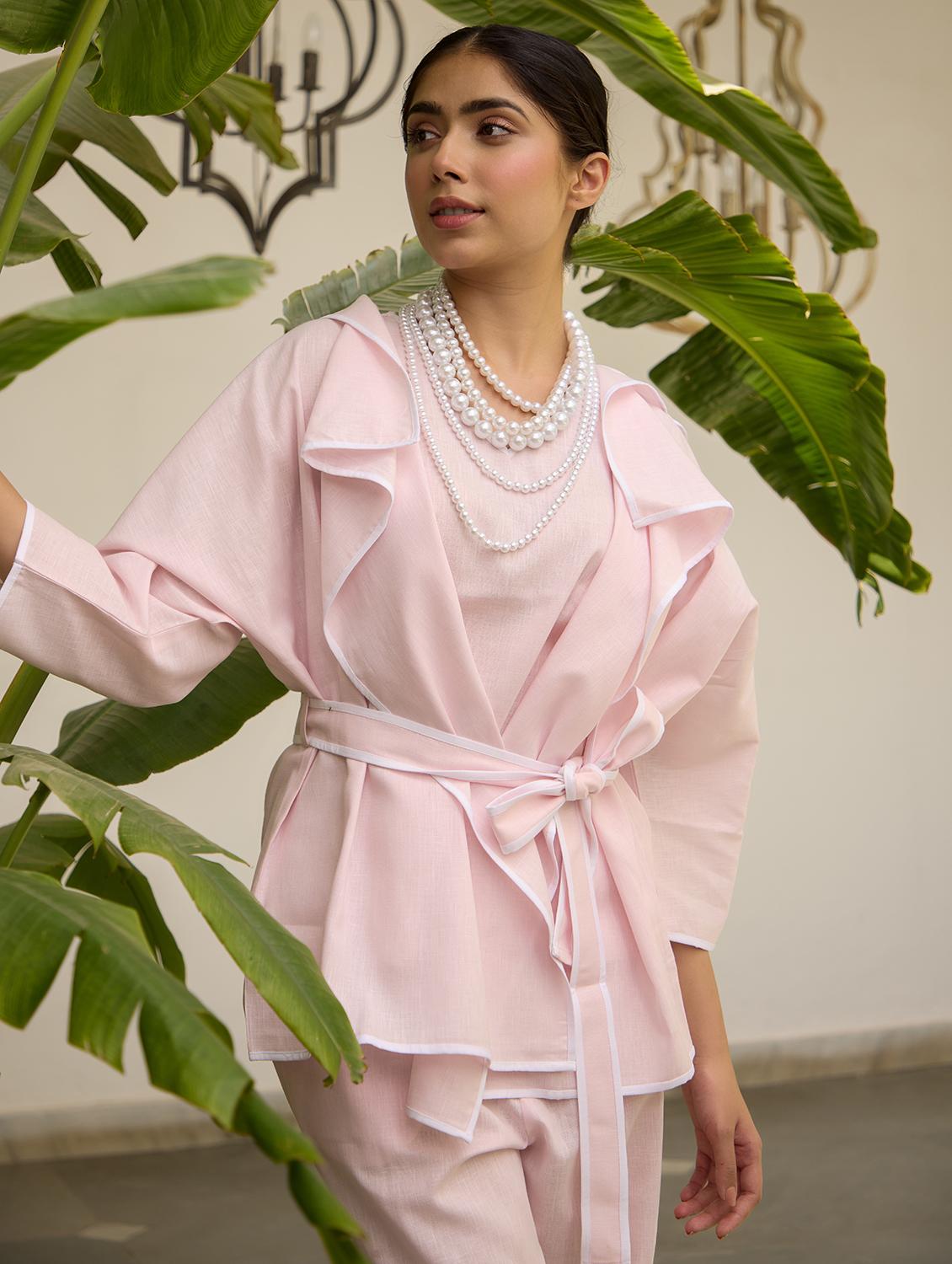women solid three quarter sleeve relaxed fit co ord set - 21978010 - Zoom Image - 0