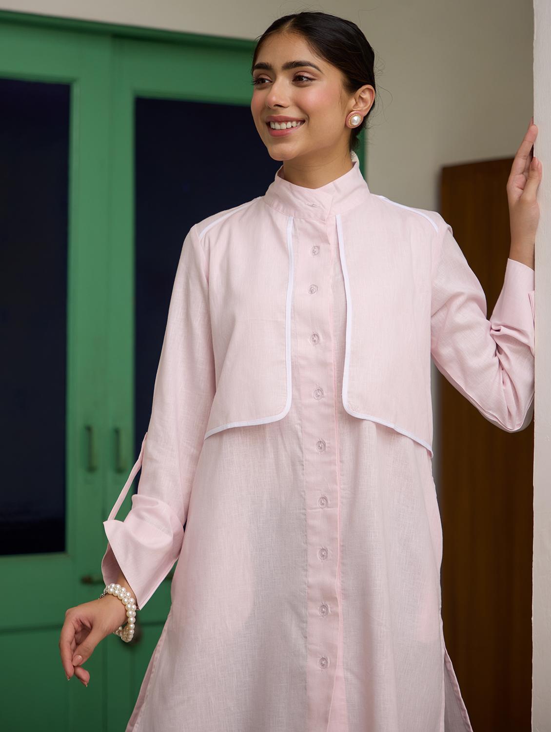 women solid long sleeve high low kurta - 21978011 - Standard Image - 3