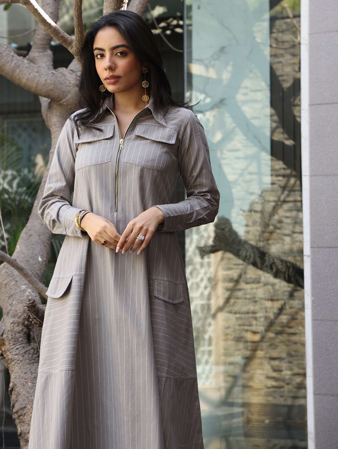 women striped long sleeve a-line ethnic dress - 21978022 -  Standard Image - 3