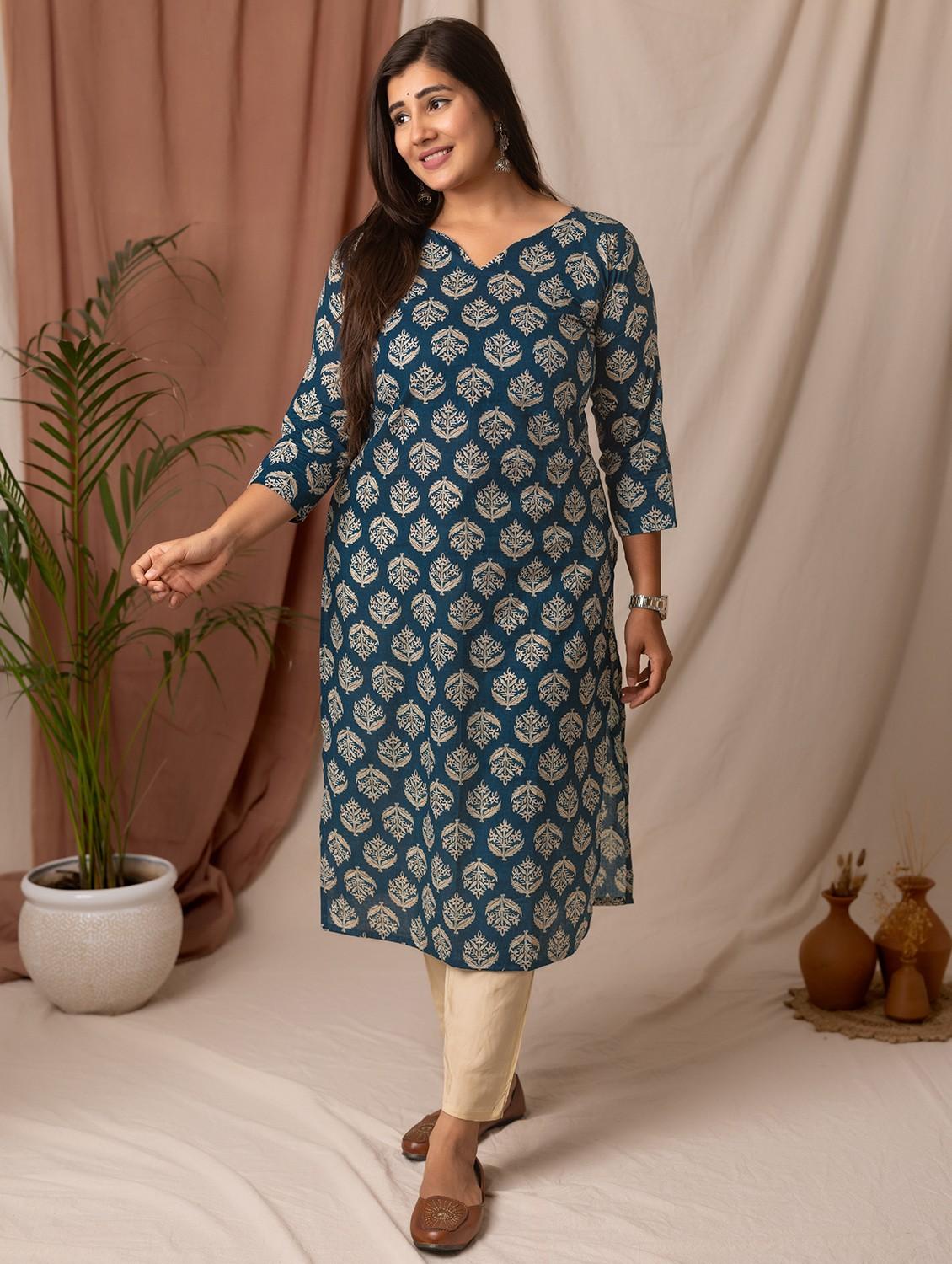women printed three quarter sleeve a-line kurta - 21978036 -  Zoom Image - 0