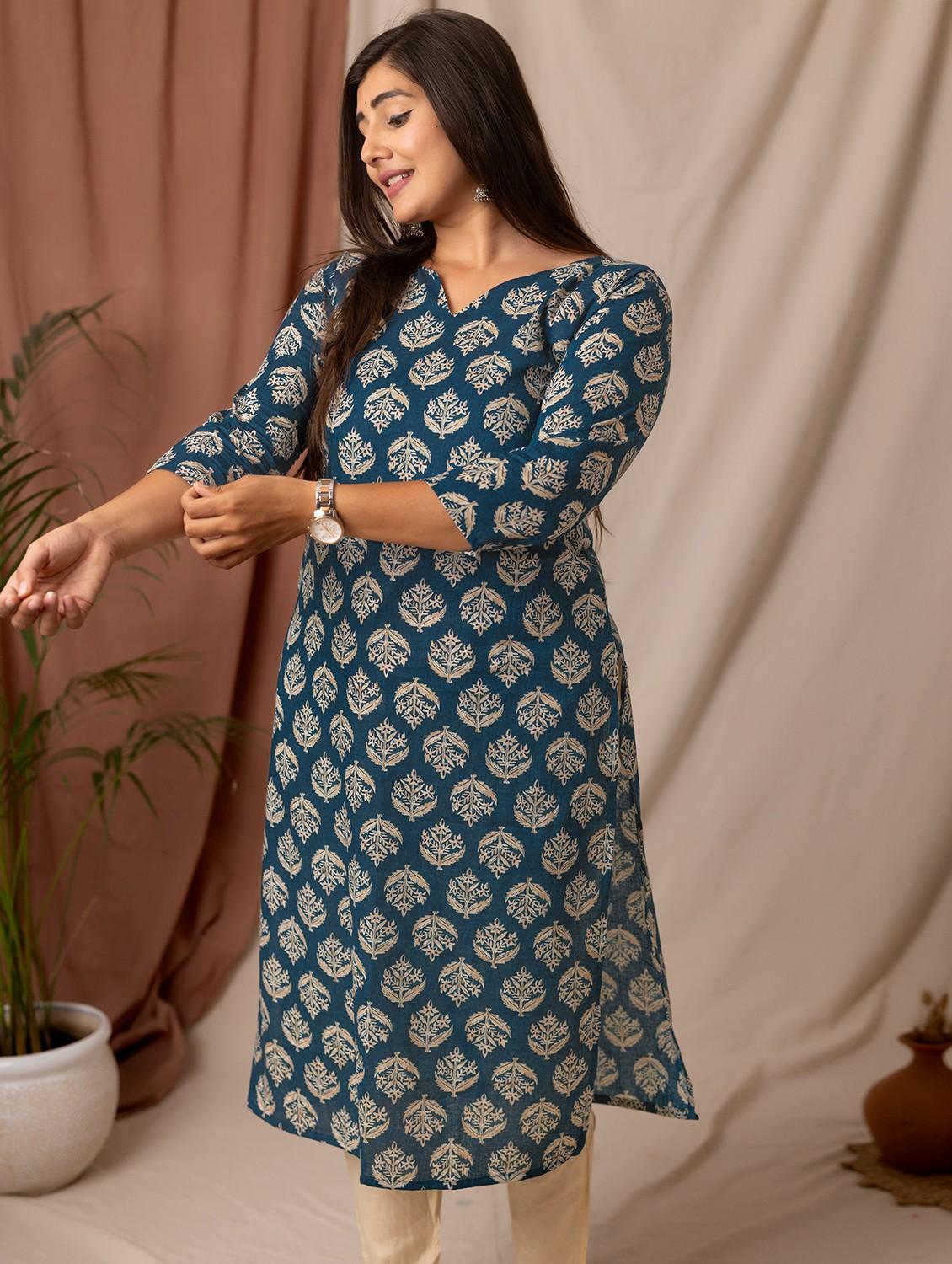 women printed three quarter sleeve a-line kurta - 21978036 - Standard Image - 3