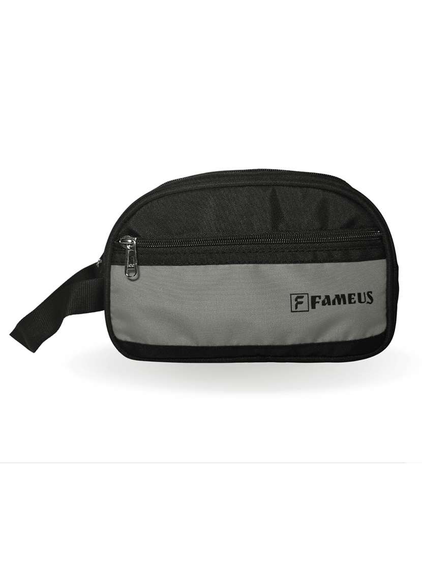 grey zipper polyester travel and toiletry pouch