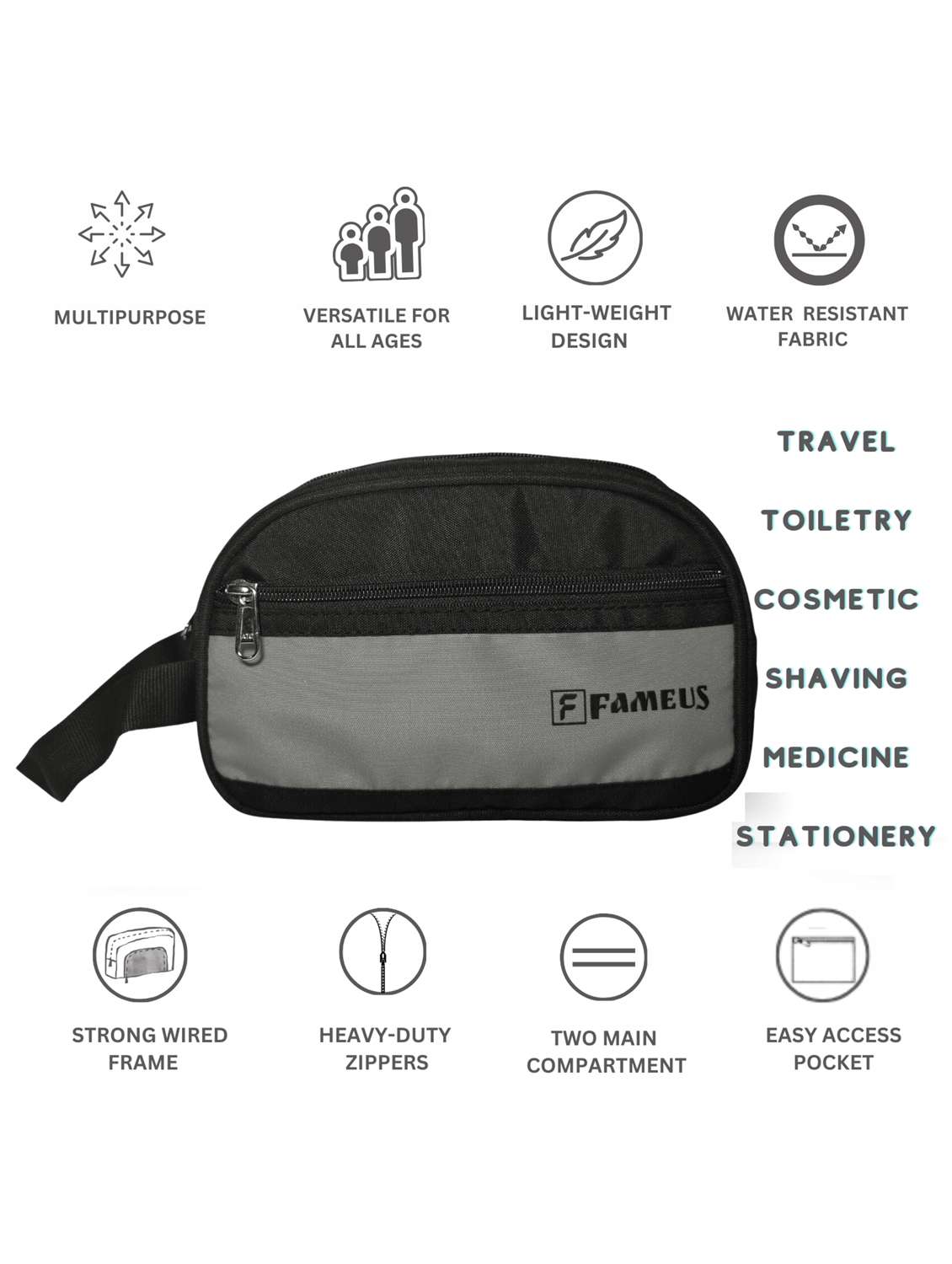 grey zipper polyester travel and toiletry pouch - 21978048 -  Standard Image - 5