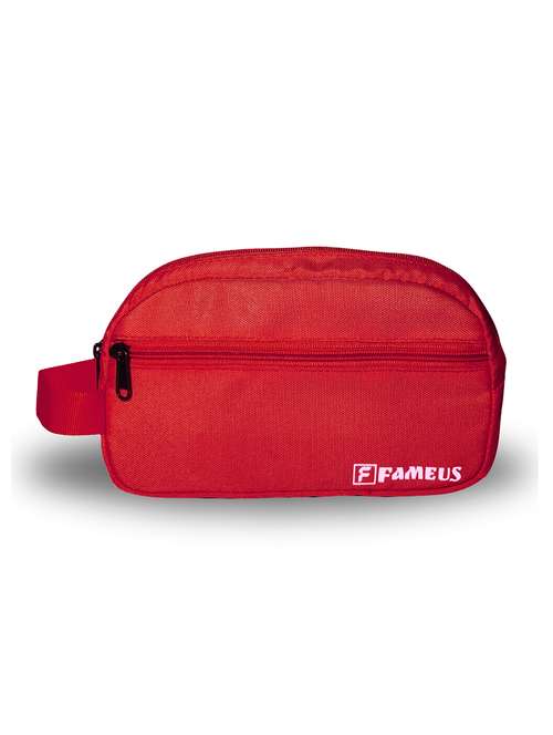 red polyester travel toiletry multipurpose pouch