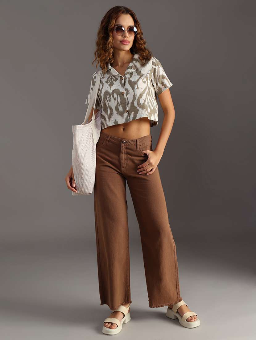 women printed collared short sleeve crop shirt - 21978064 -  Standard Image - 5