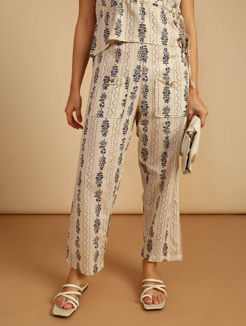 women printed high rise straight pants