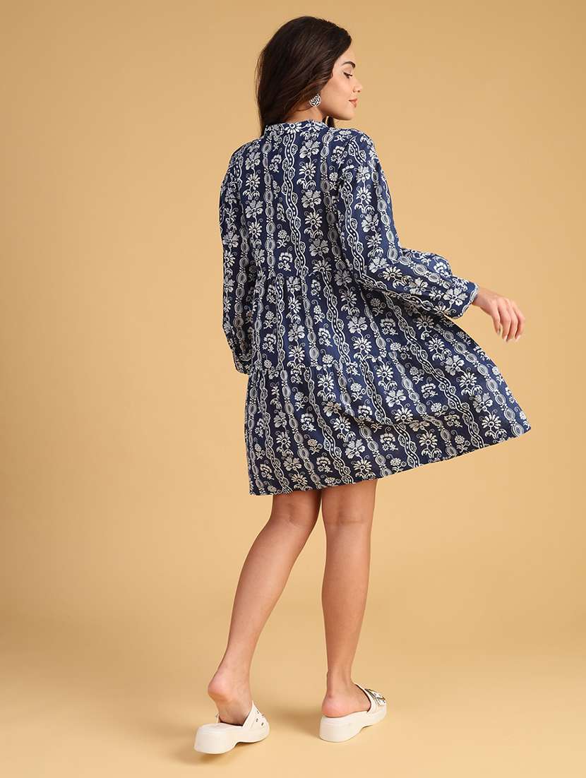 women printed long sleeve fit and flared dress - 21978097 -  Standard Image - 3