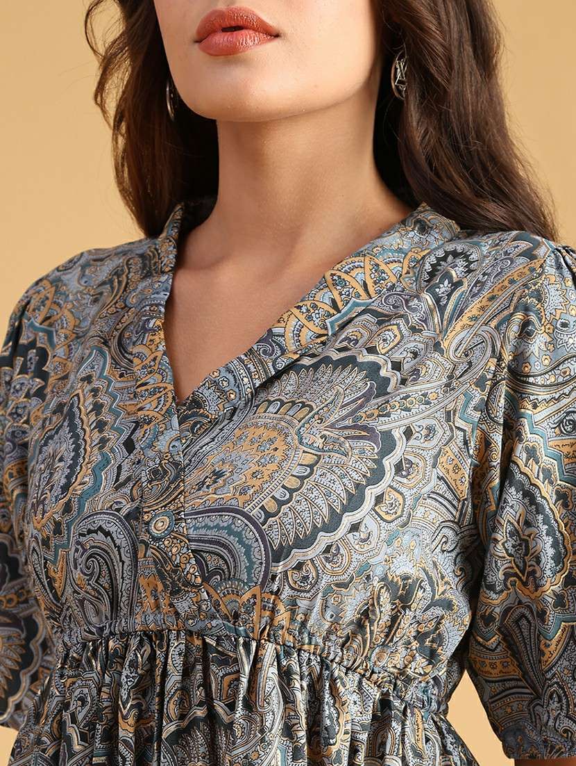 women printed short sleeve flared dress - 21978098 -  Standard Image - 5