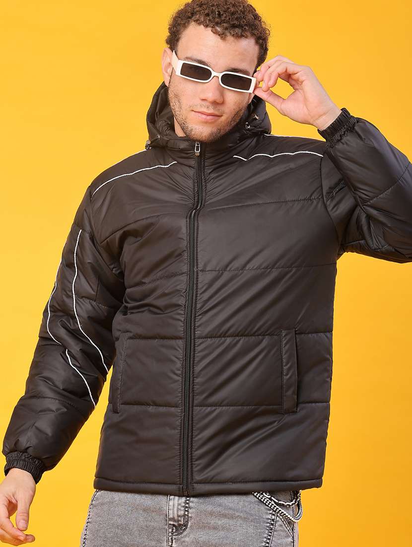 men solid long sleeve puffer jacket