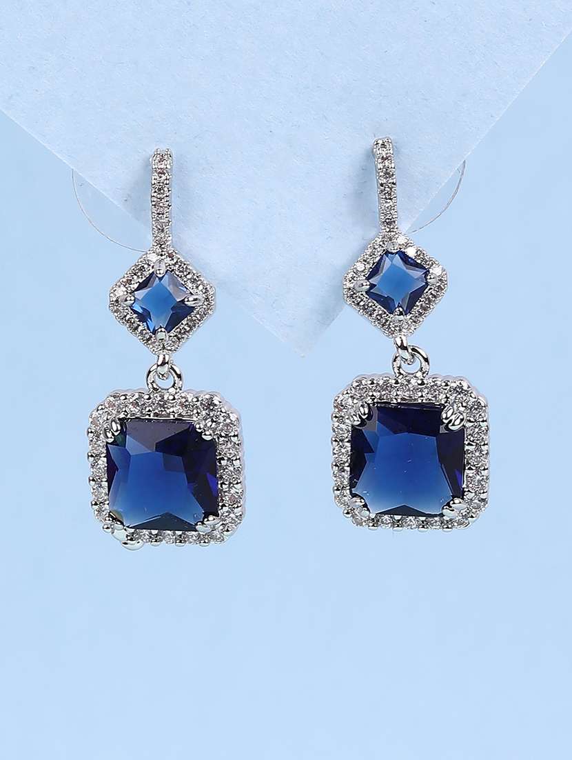 blue crystal cubic zirconia dangle earrings