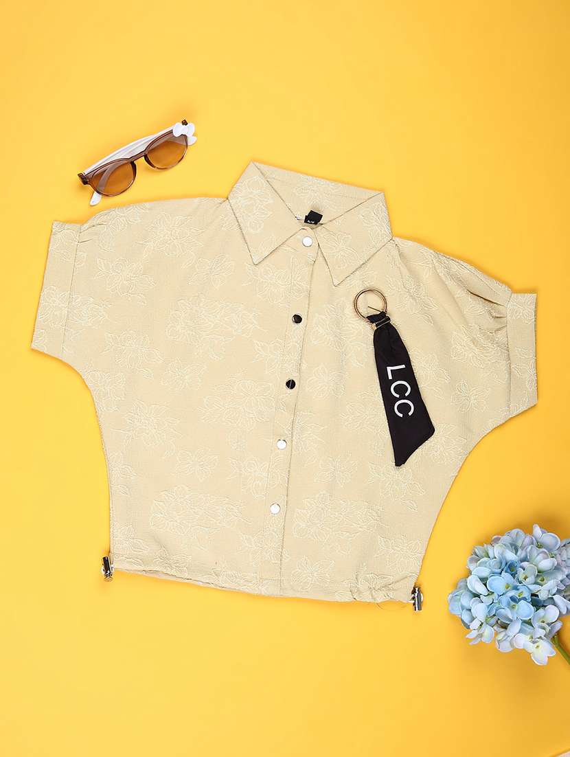 girls solid collared short sleeve top