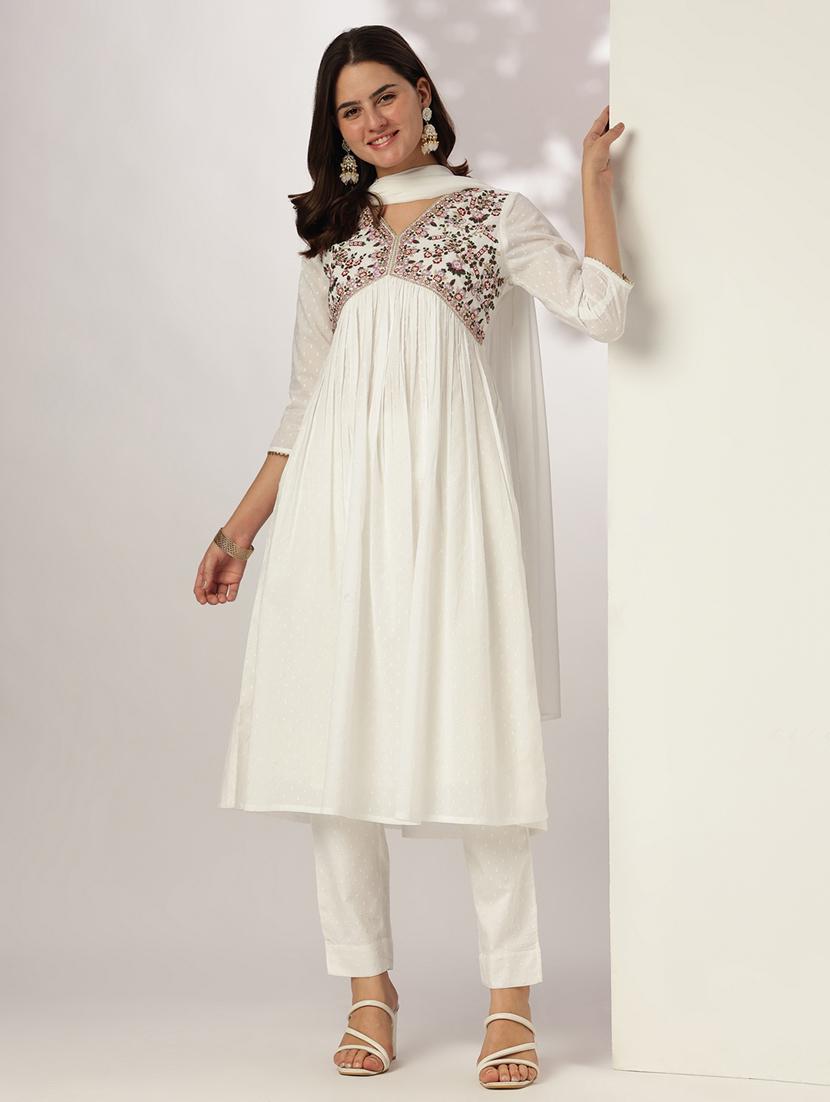 women embroidered three quarter sleeve kurta pant with dupatta set - 21978448 -  Zoom Image - 0