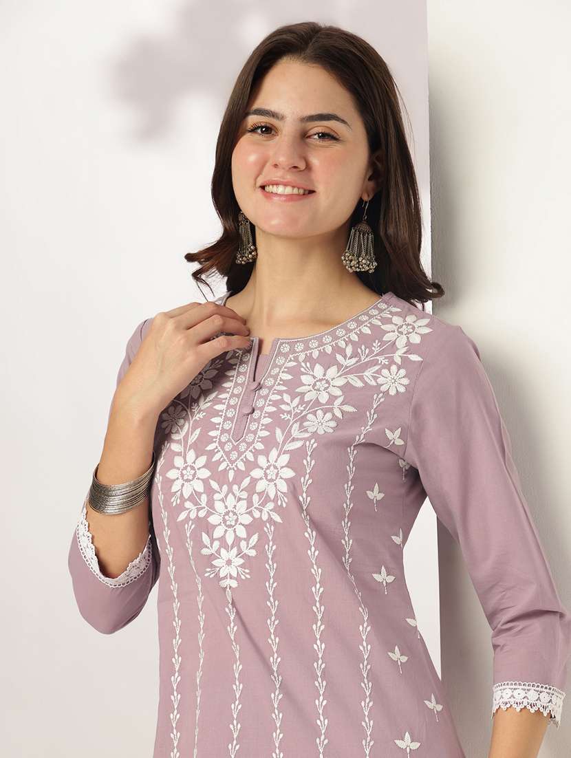 women embroidered three quarter sleeve kurta pant with dupatta set - 21978455 -  Standard Image - 3