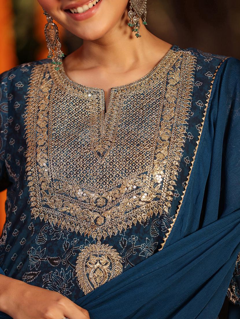 women embroidered three quarter sleeve kurta pant with dupatta set - 21978456 - Standard Image - 5