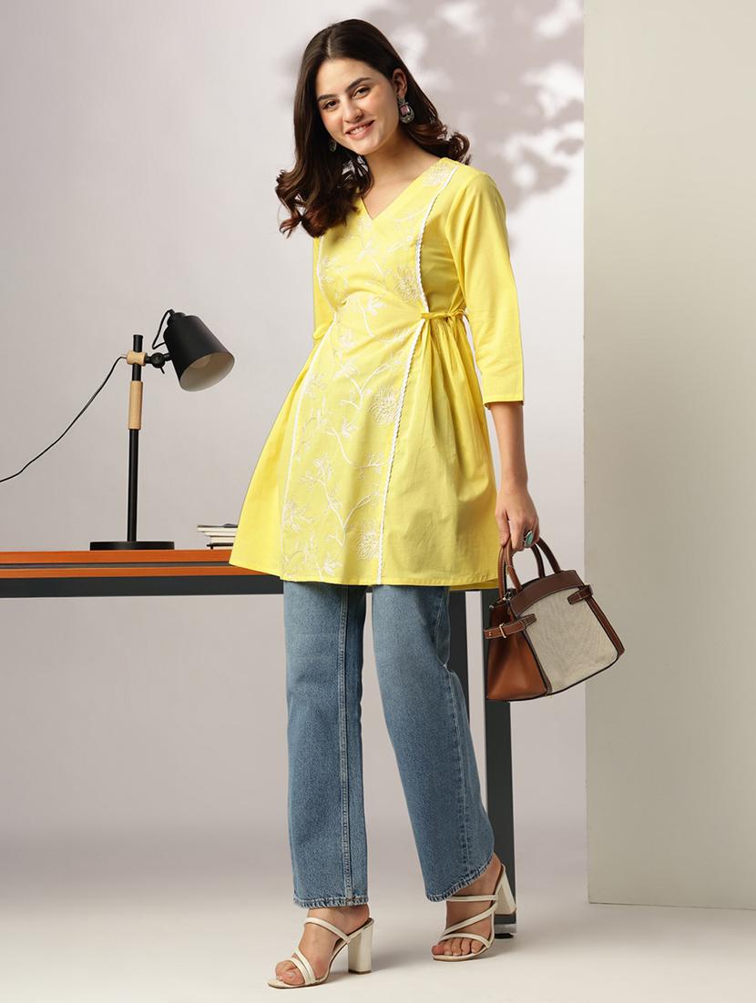 women embroidered three quarter sleeve a-line kurta - 21978467 - Standard Image - 3