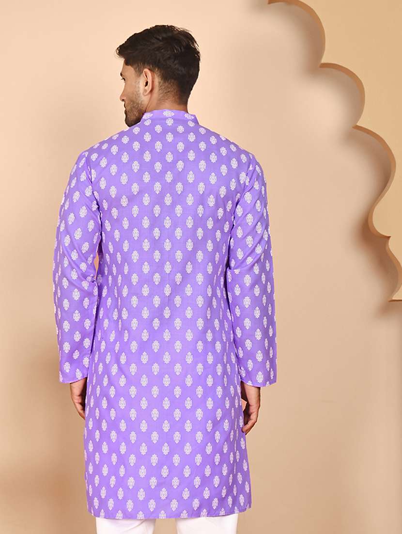 men printed mandarin neck long kurta - 21978471 -  Standard Image - 5