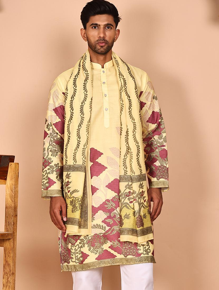 men printed mandarin neck long kurta with dupatta - 21978475 - Zoom Image - 0