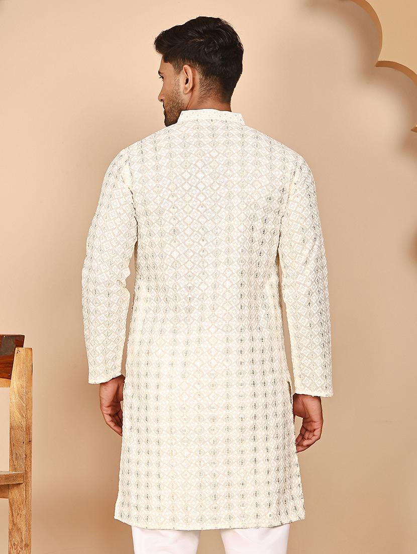 men embroidered mandarin neck long kurta - 21978476 - Standard Image - 5