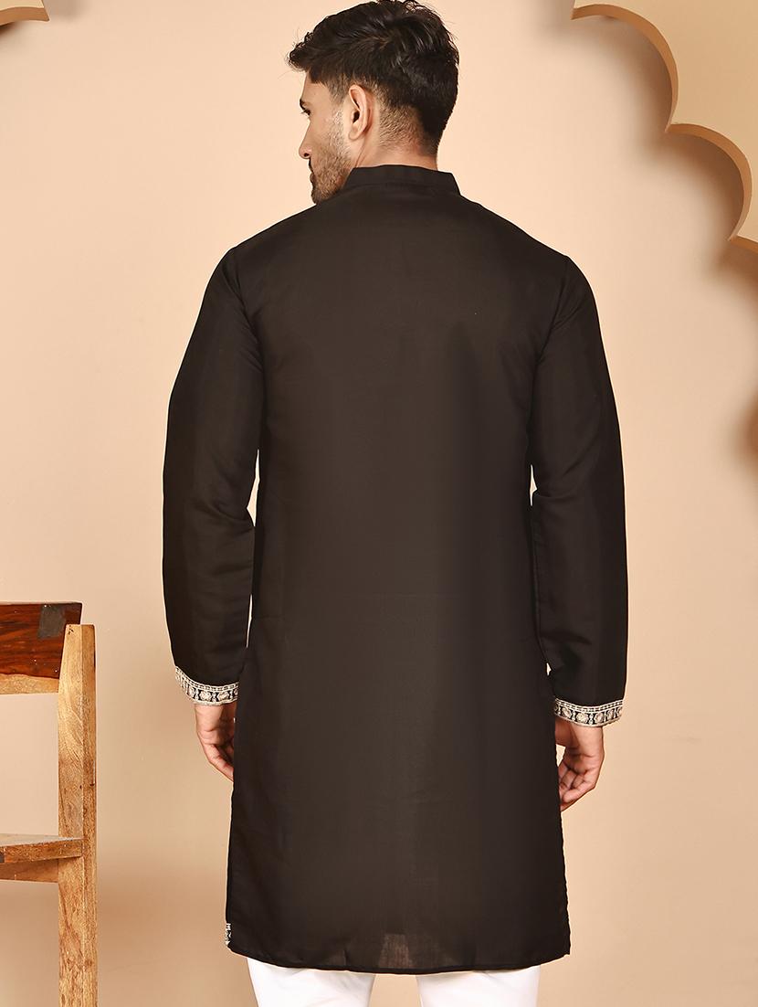 men embroidered mandarin neck long kurta - 21978478 - Standard Image - 5