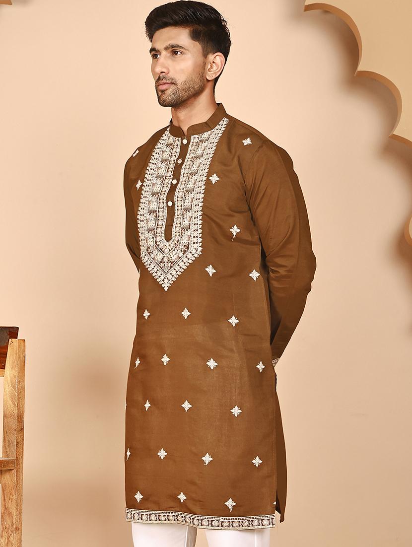 men embroidered mandarin neck long kurta - 21978479 - Standard Image - 5