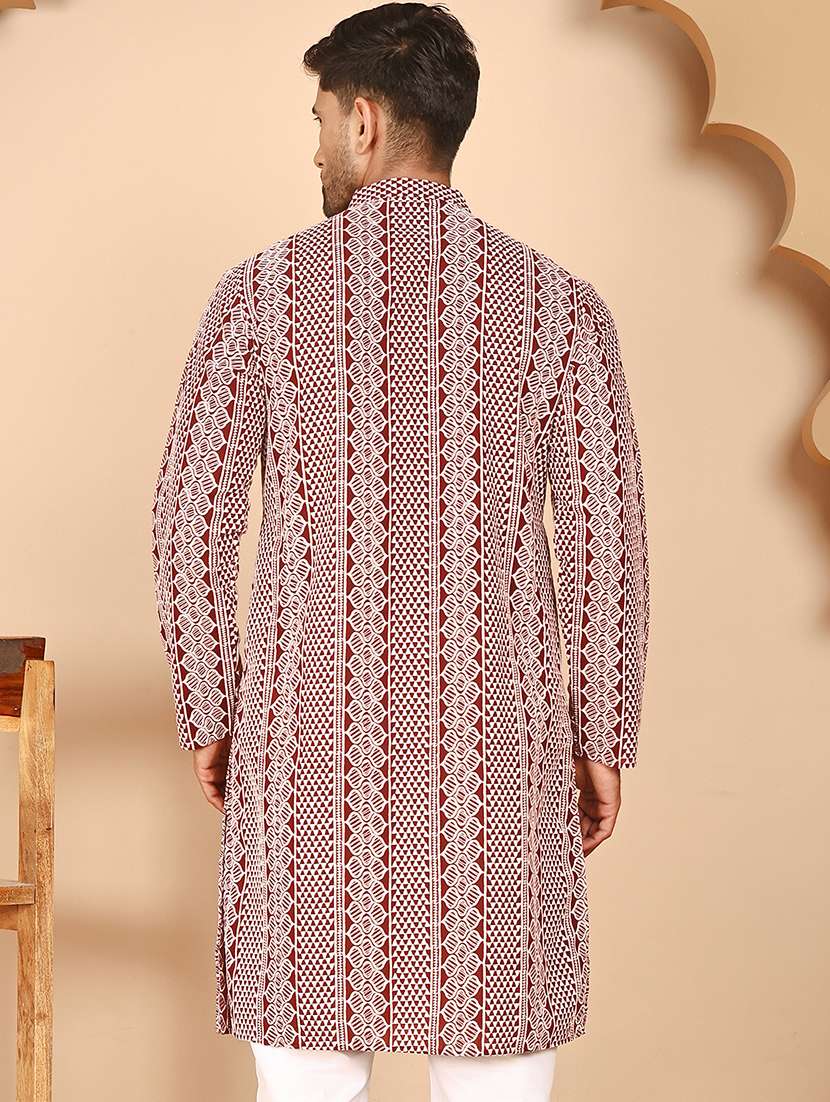 men embroidered mandarin neck long kurta - 21978480 - Standard Image - 5