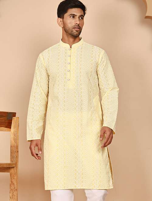 men embroidered mandarin neck long kurta - 21978483 - Standard Image - 0