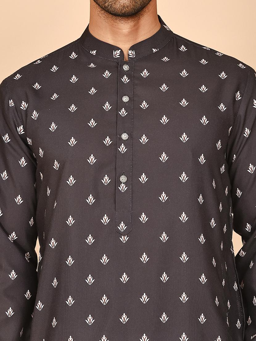 men printed mandarin neck long kurta - 21978486 - Standard Image - 3