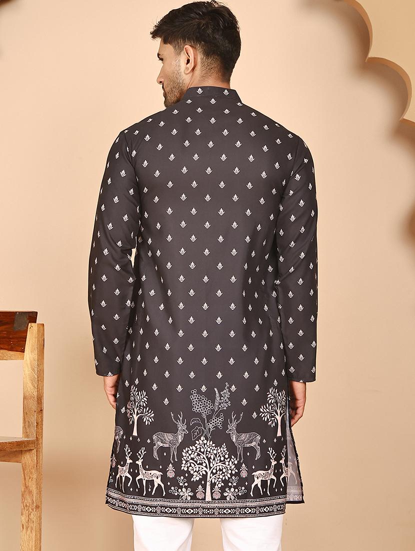 men printed mandarin neck long kurta - 21978486 - Standard Image - 5