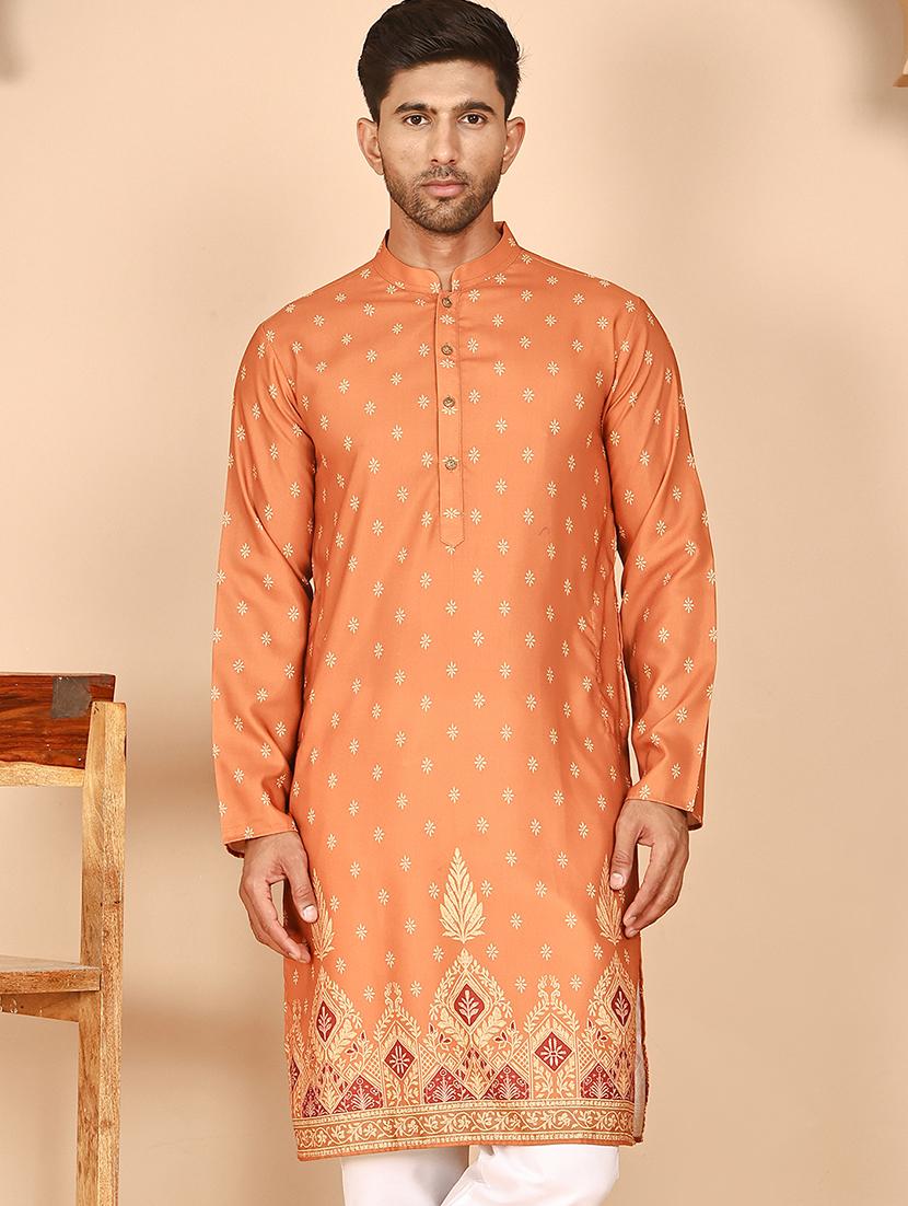 men printed mandarin neck long kurta - 21978487 - Zoom Image - 0