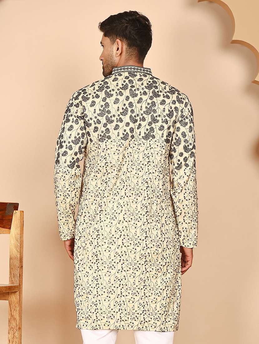 men embroidered mandarin neck long kurta - 21978488 -  Standard Image - 5