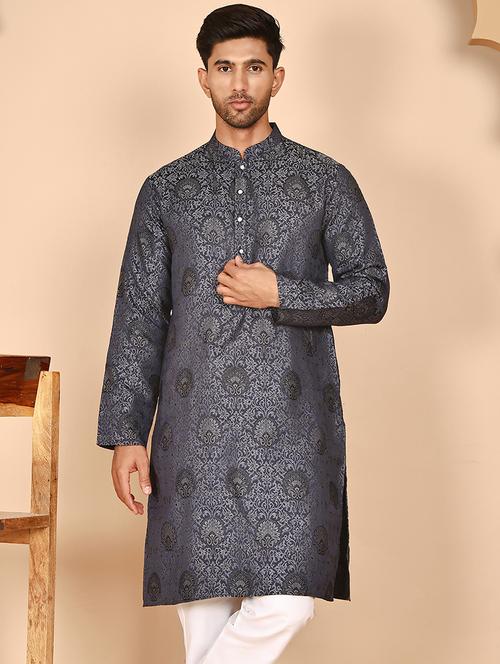 men self design mandarin neck long kurta - 21978490 - Standard Image - 0