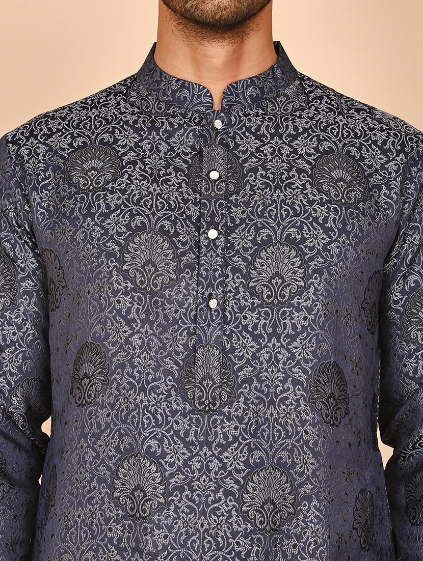 men self design mandarin neck long kurta - 21978490 - Standard Image - 3