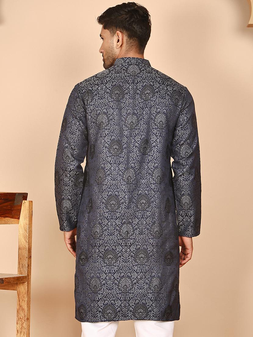 men self design mandarin neck long kurta - 21978490 - Standard Image - 5