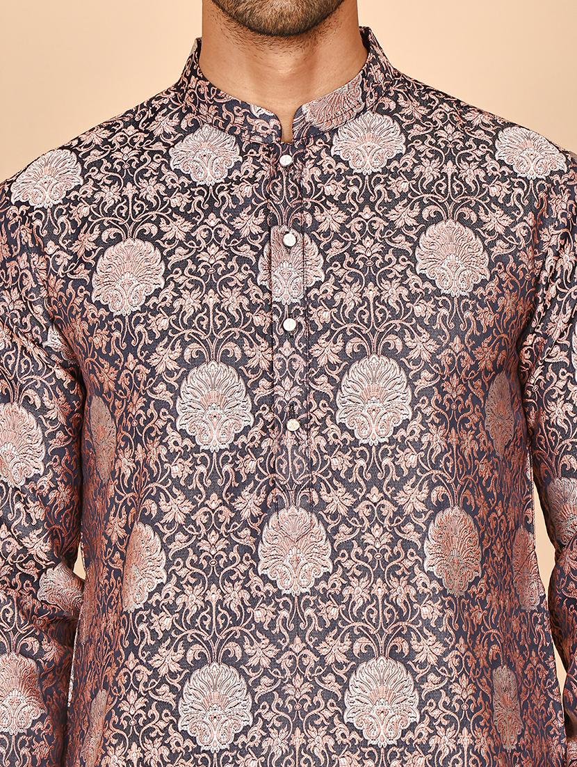 men self design mandarin neck long kurta - 21978491 - Standard Image - 3