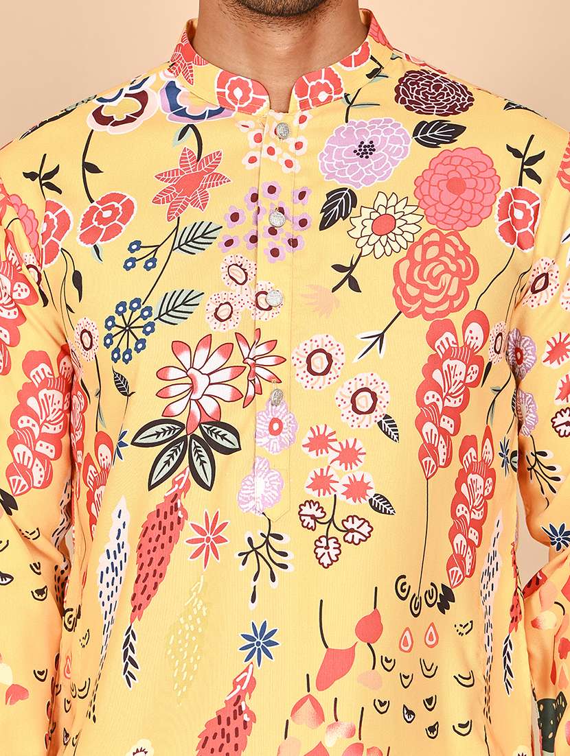 men floral printed mandarin neck long kurta - 21978497 -  Standard Image - 3