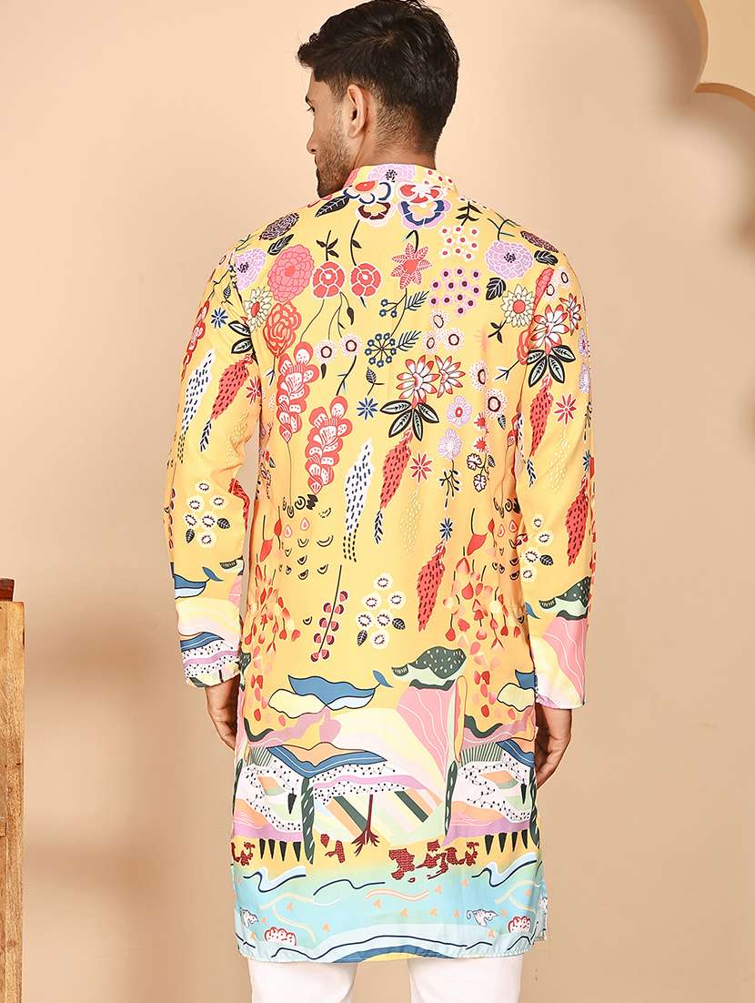 men floral printed mandarin neck long kurta - 21978497 -  Standard Image - 5