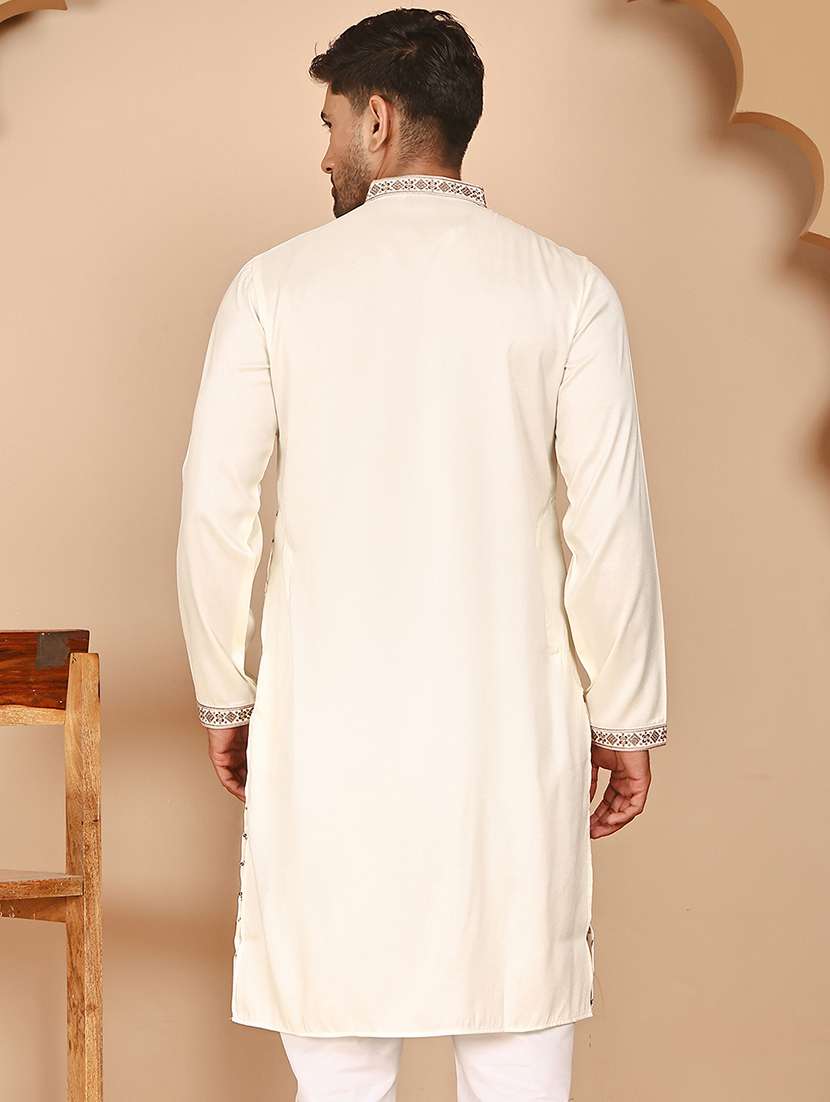 men embroidered mandarin neck long kurta - 21978498 -  Standard Image - 5