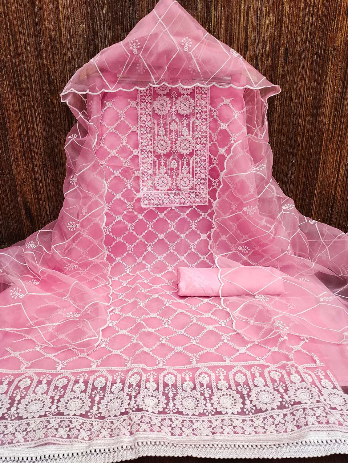 women solid with work embroidered unstitched suit set