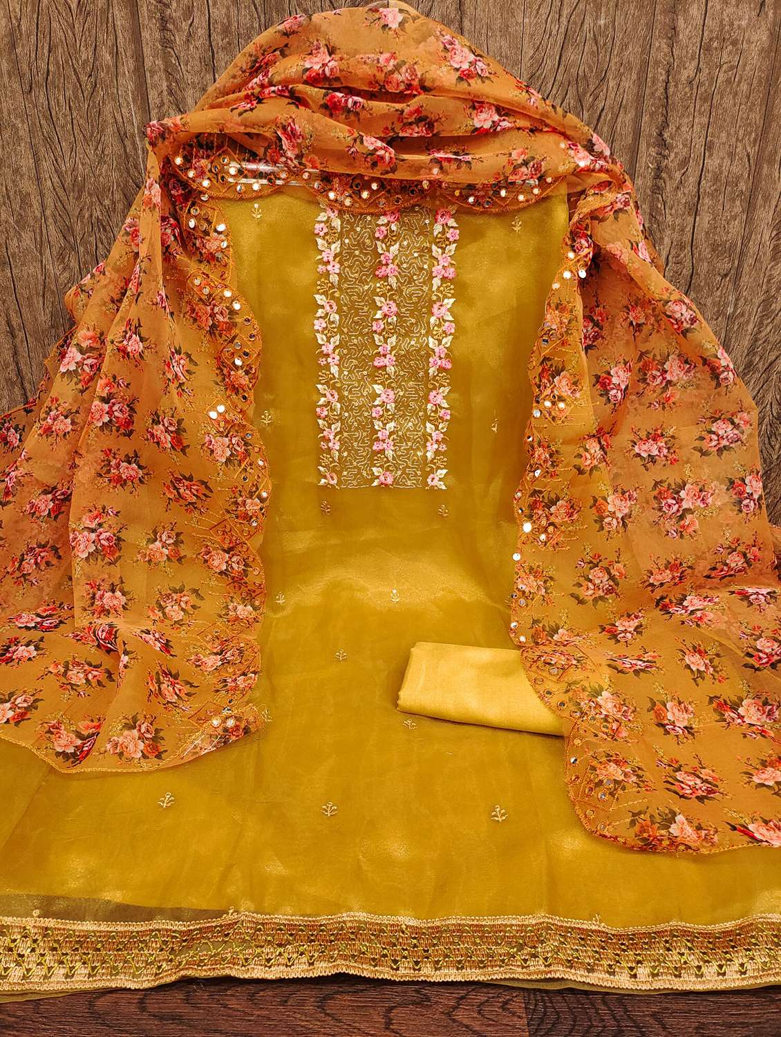 women solid with work embroidered unstitched suit set - 21978535 -  Zoom Image - 0