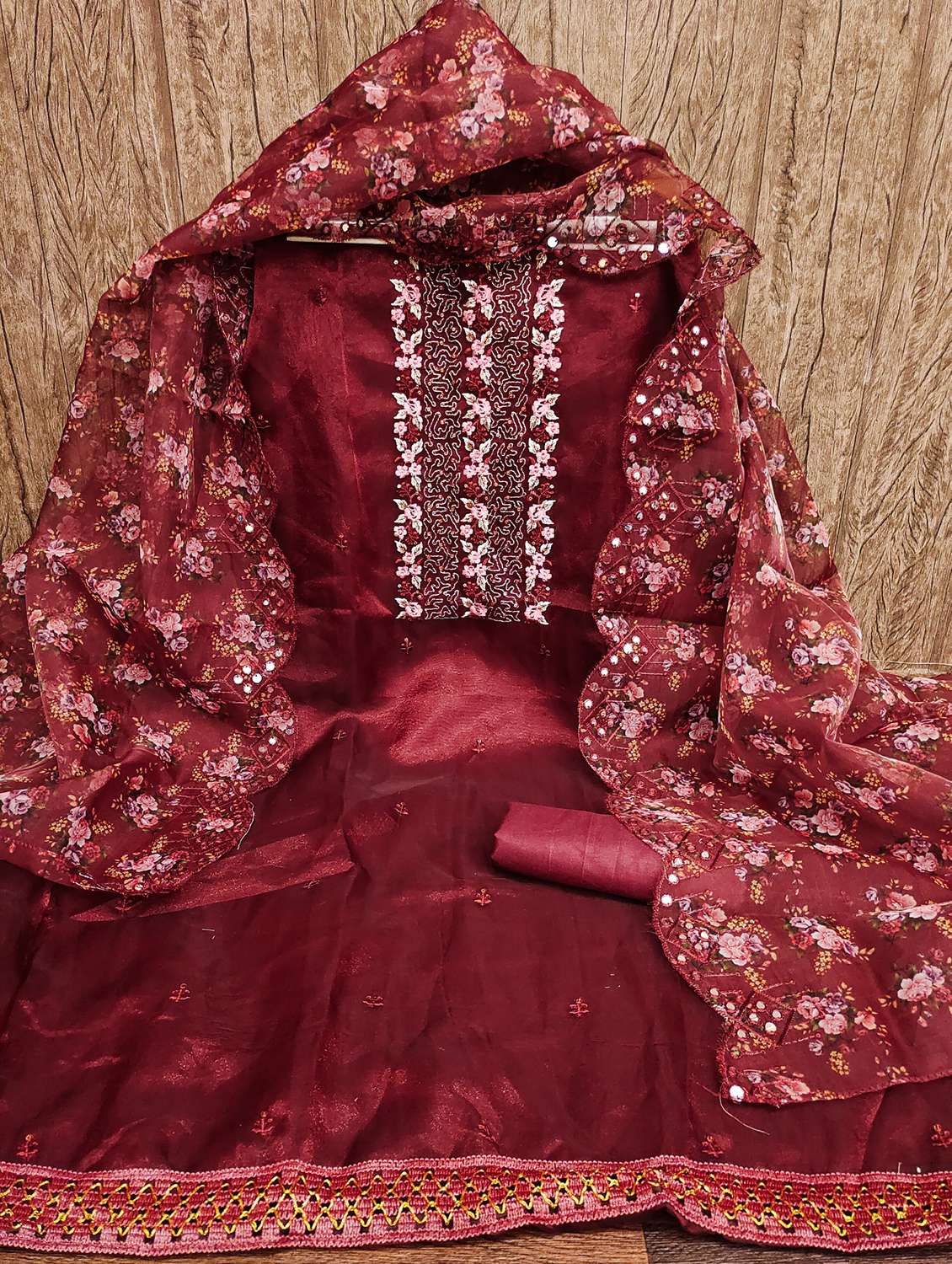 women solid with work embroidered unstitched suit set - 21978538 -  Zoom Image - 0